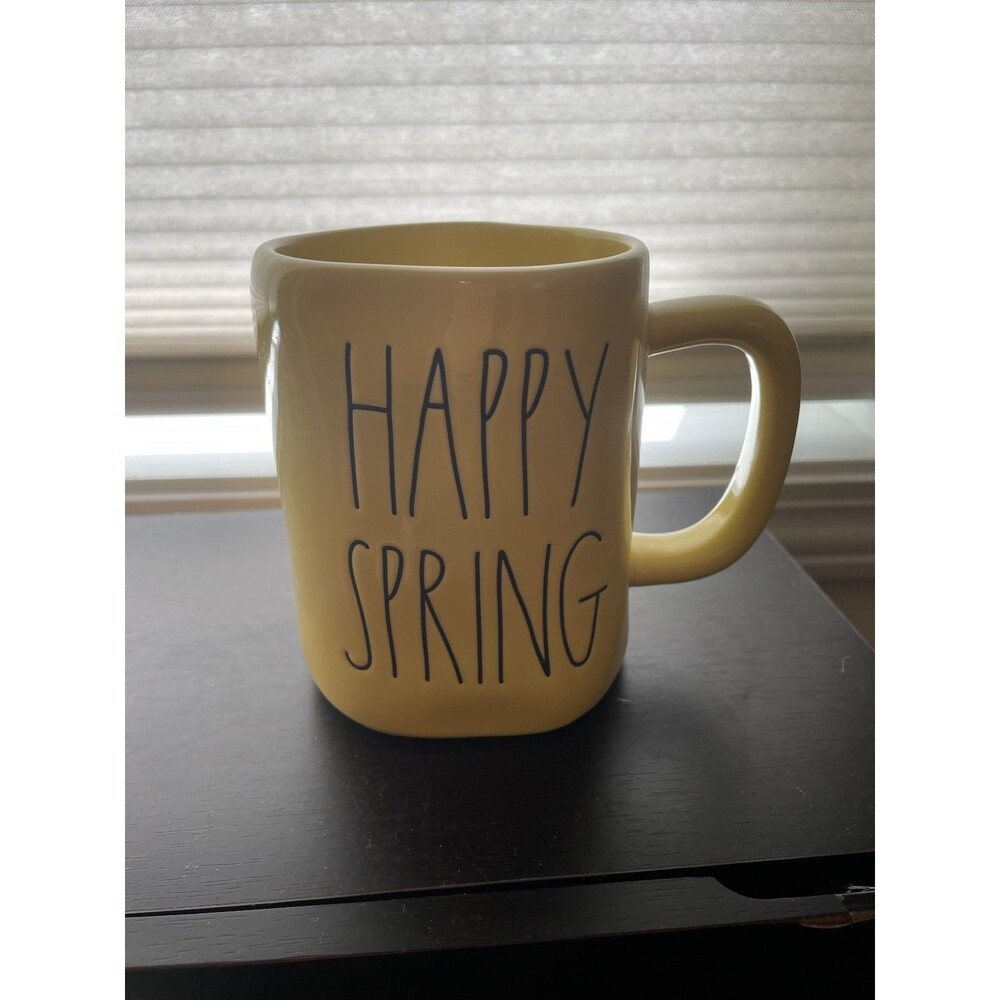 Rae Dunn Happy Spring Mug Yellow Ceramic Coffee Cup Easter Seasonal